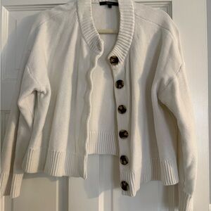 Quince Off-White Button Front Knit Cardigan with Tortoiseshell Buttons